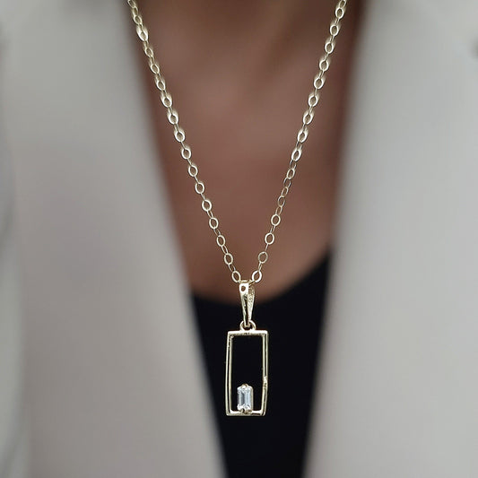 18K Pure Gold Square Stone Necklace