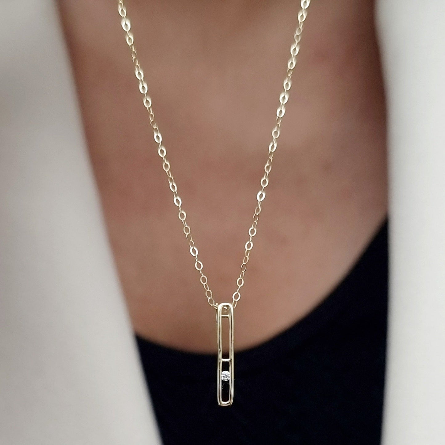 18K Pure Gold Long Stone Necklace