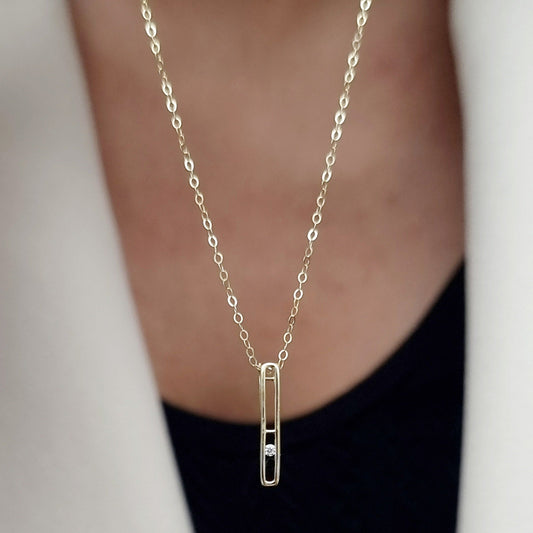 18K Pure Gold Long Stone Necklace