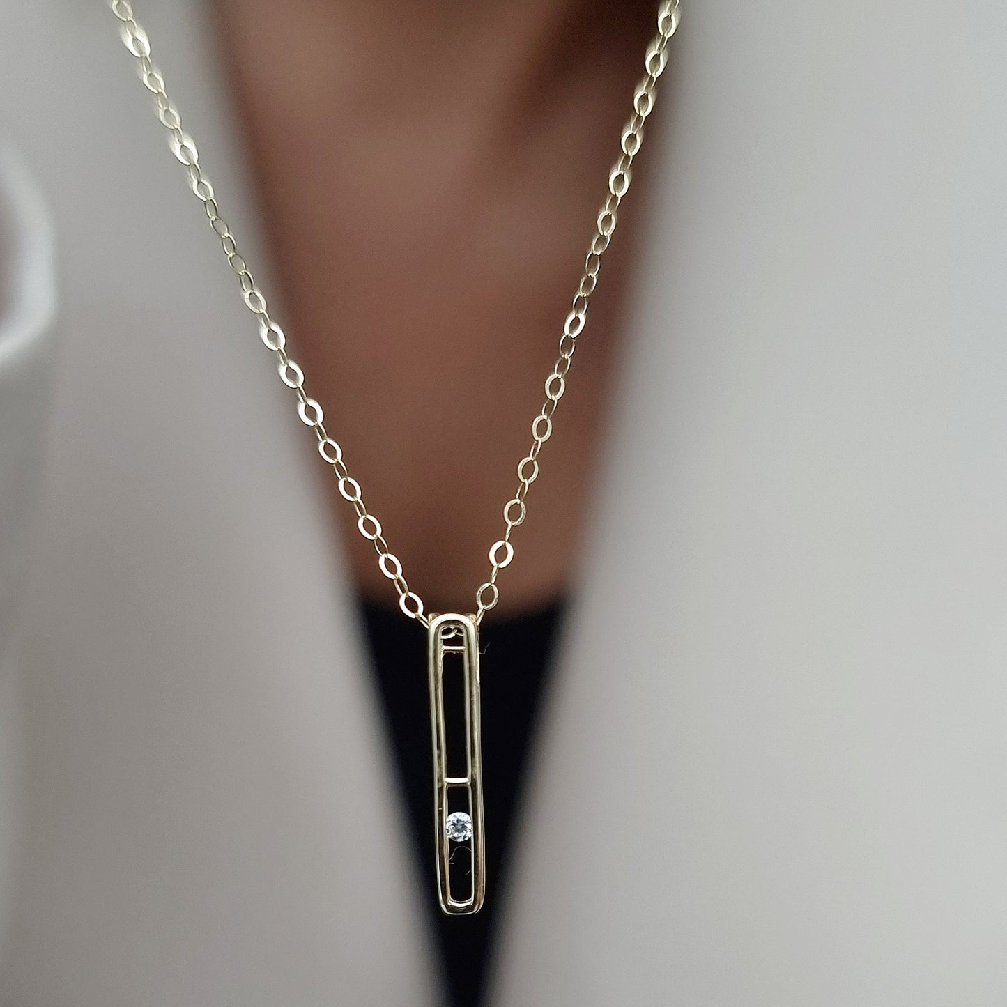 18K Pure Gold Long Stone Necklace