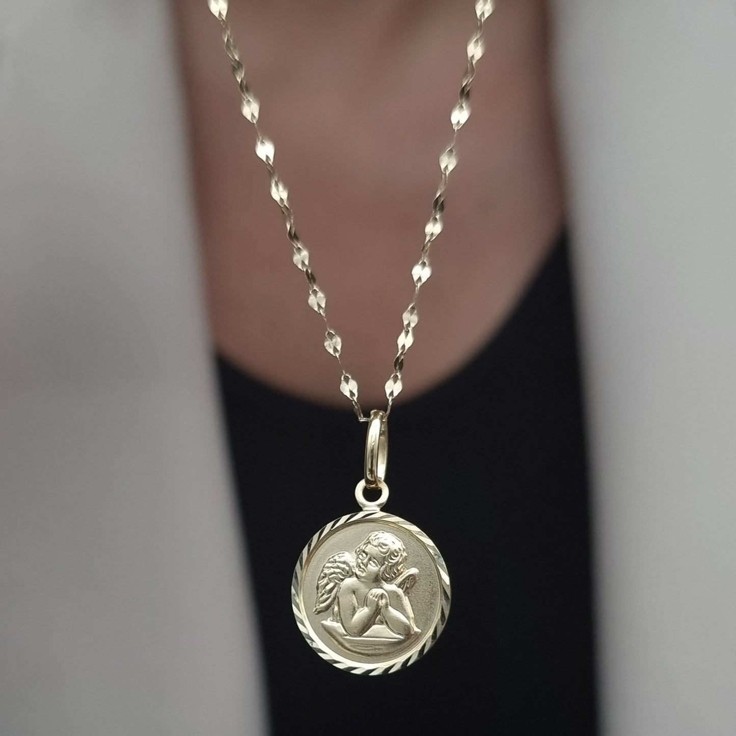 18K Pure Gold Round Religious Necklace