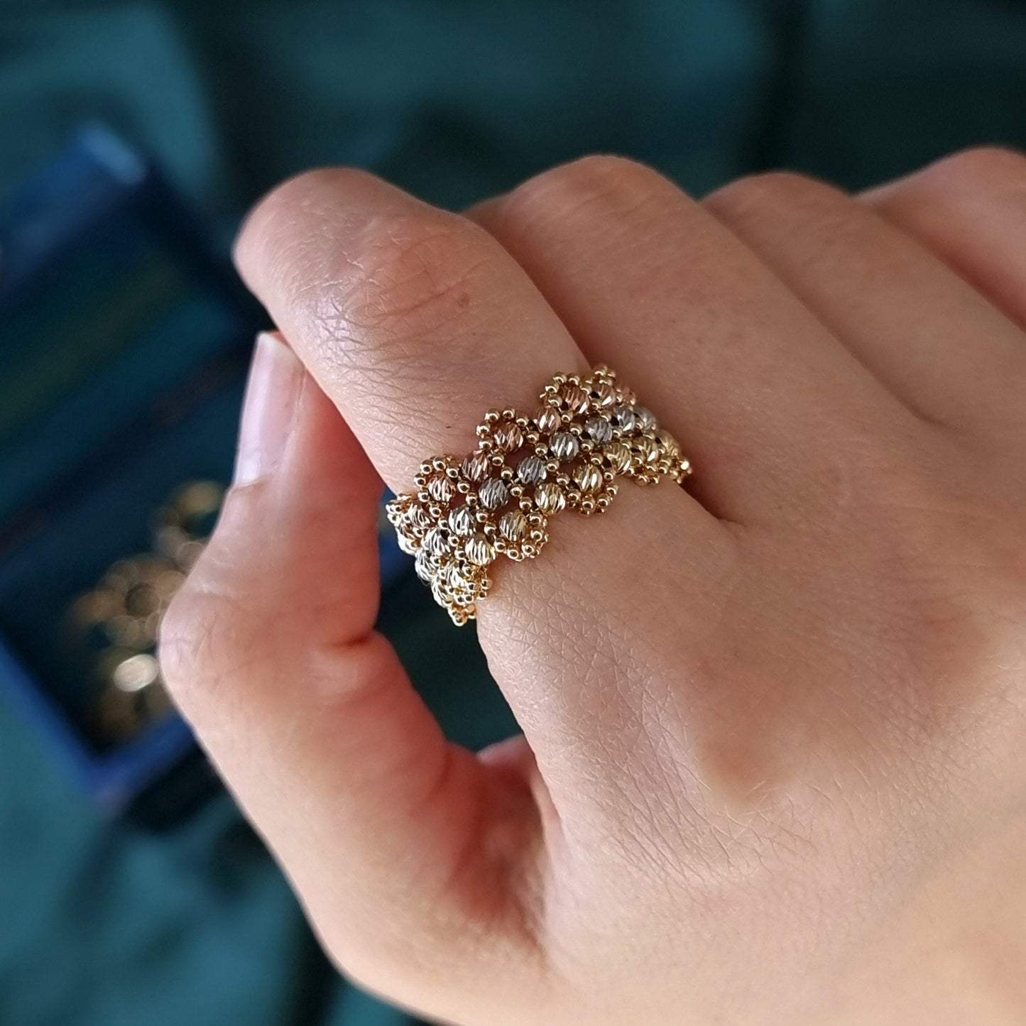 18K Pure Gold 3 Color Seed Ring