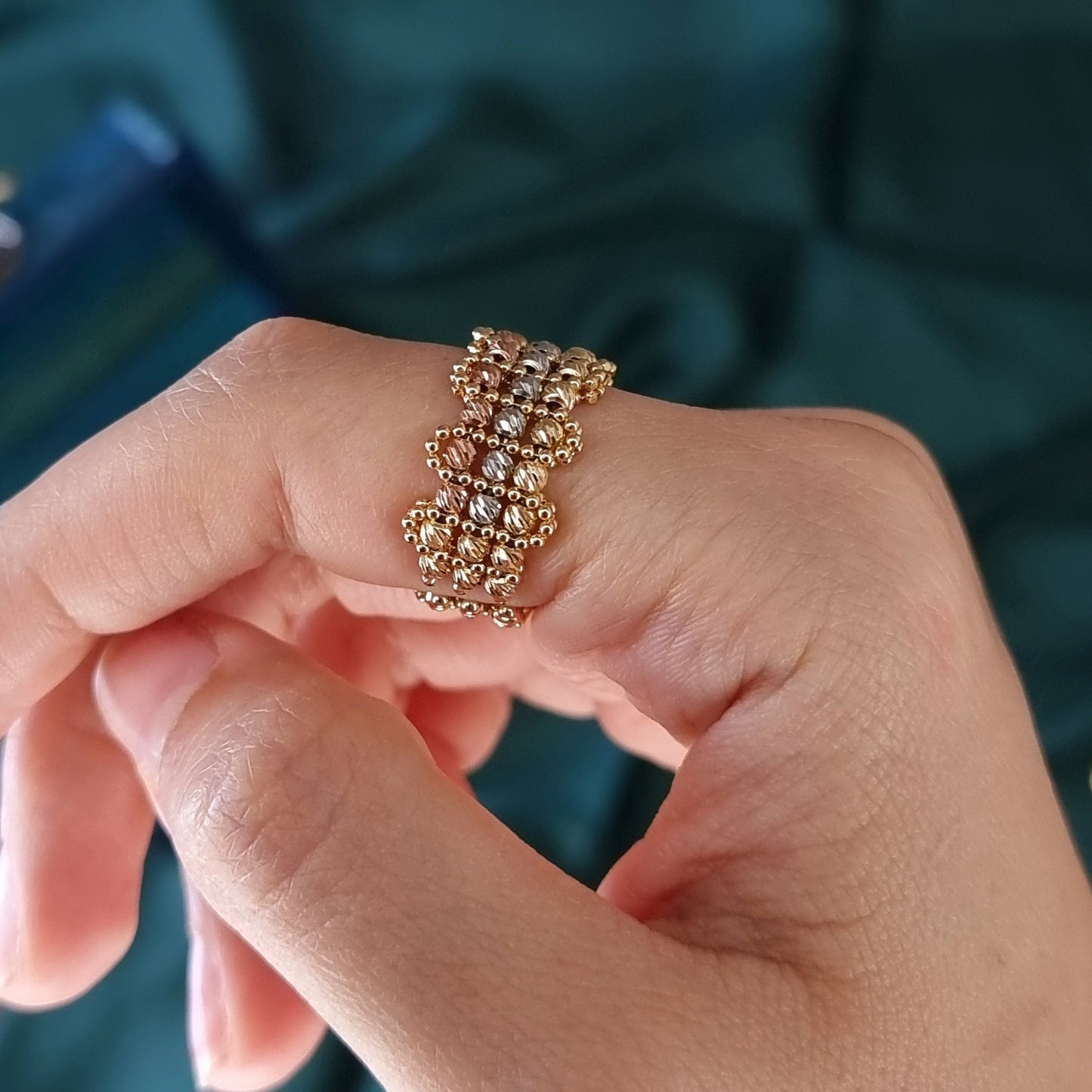 18K Pure Gold 3 Color Seed Ring