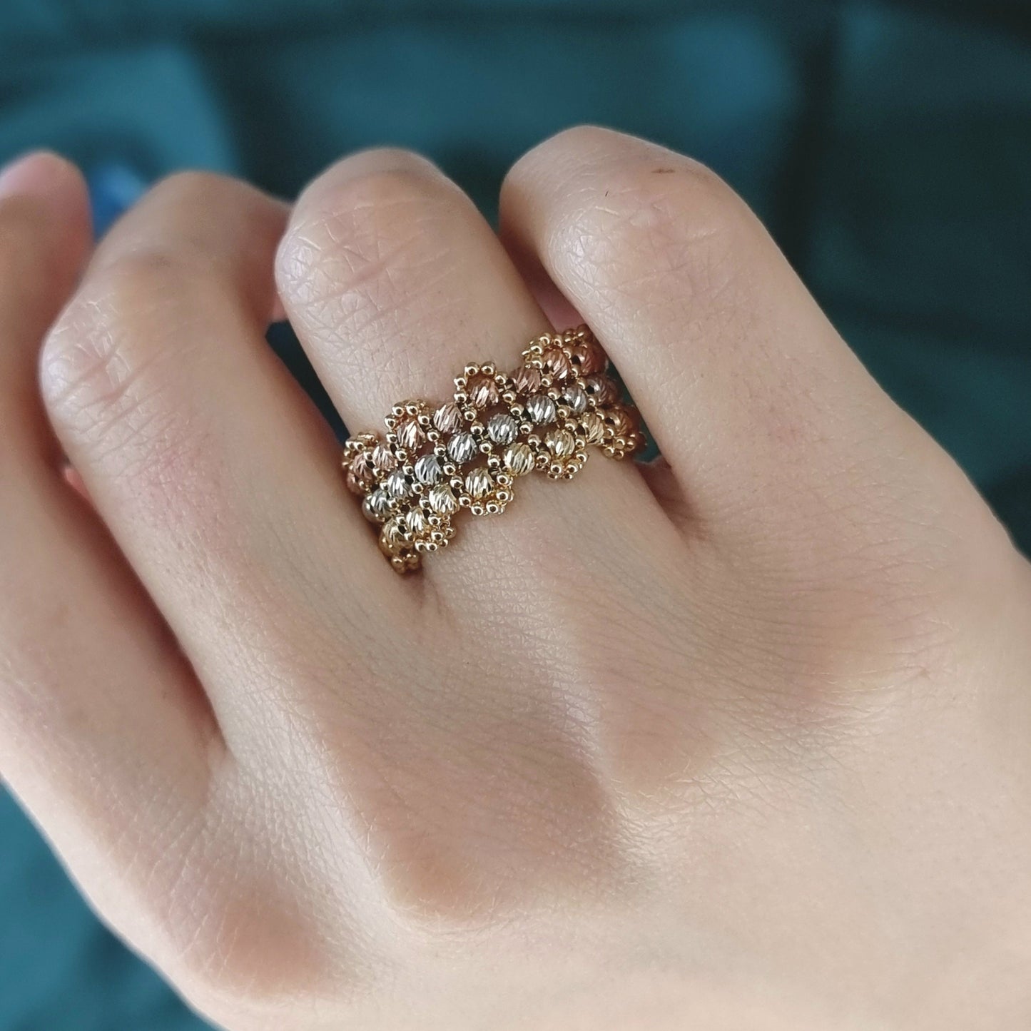 18K Pure Gold 3 Color Seed Ring