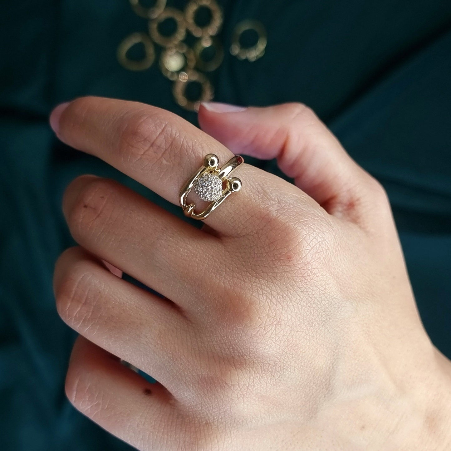 18K Pure Gold Stone Ball Ring