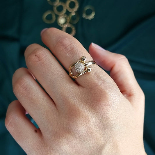 18K Pure Gold Stone Ball Ring