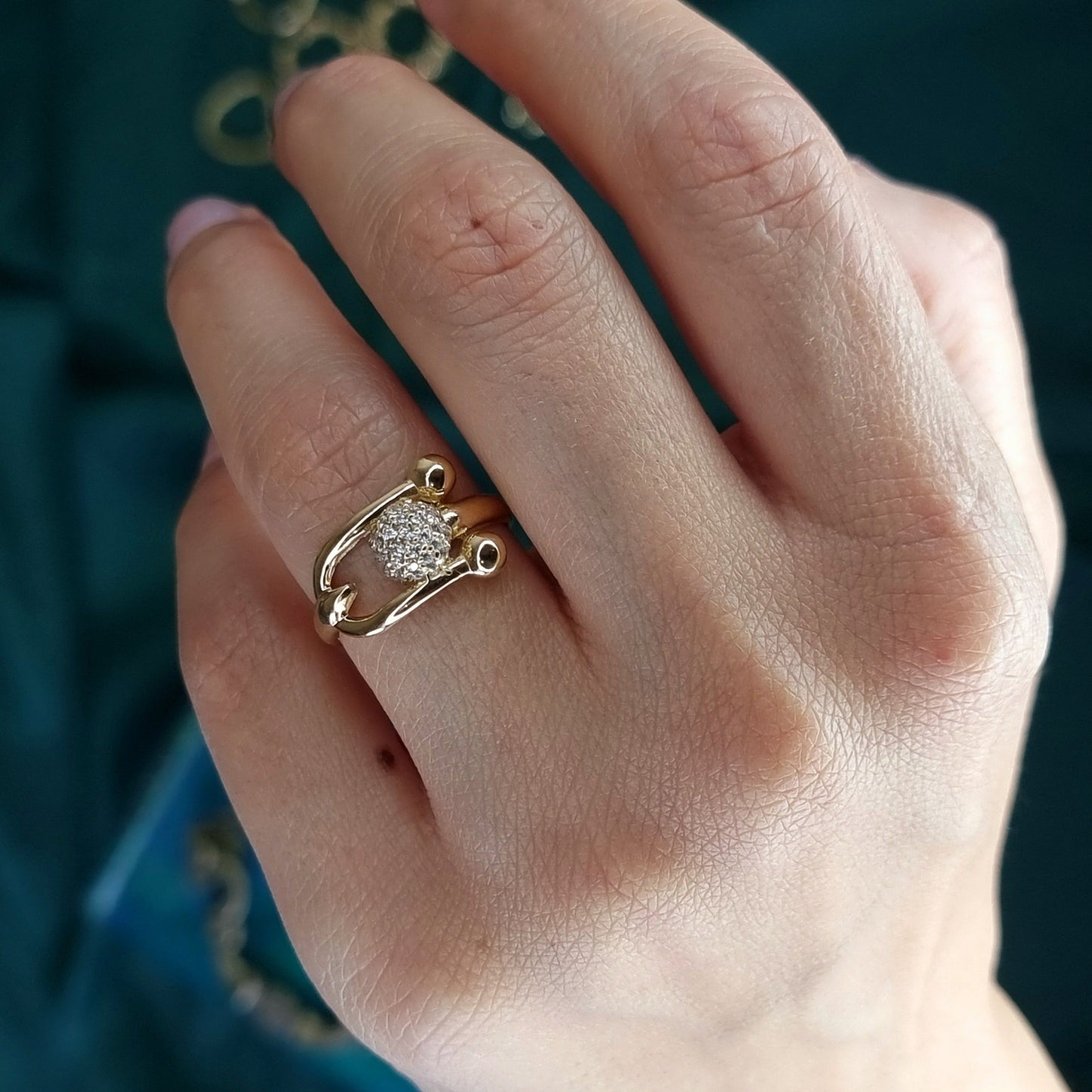 18K Pure Gold Stone Ball Ring