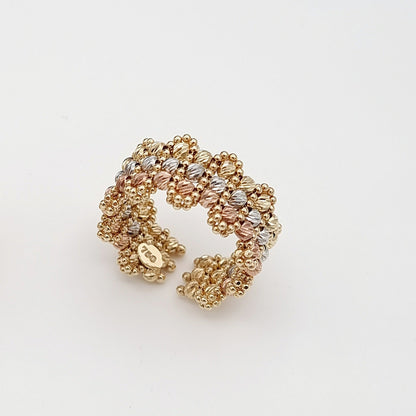 18K Pure Gold 3 Color Seed Ring