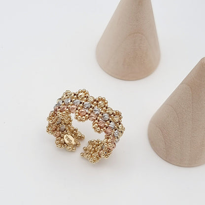 18K Pure Gold 3 Color Seed Ring