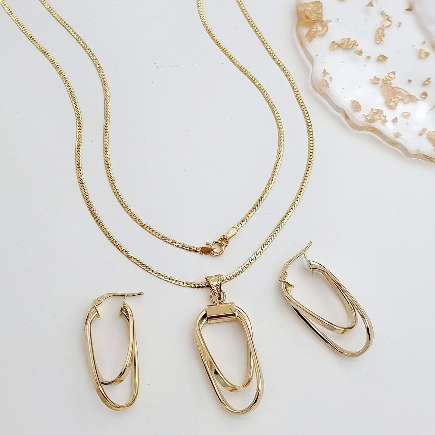 18K Pure Gold Double Square Jewelry Set