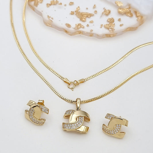 18K Pure Gold Elegant C.H Stone Jewelry Set