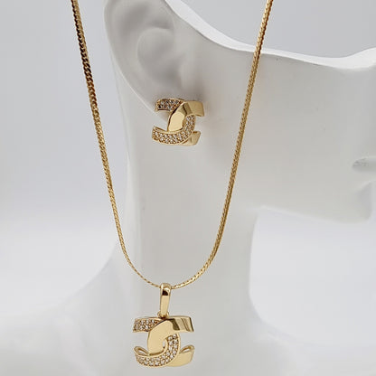 18K Pure Gold Elegant C.H Stone Jewelry Set