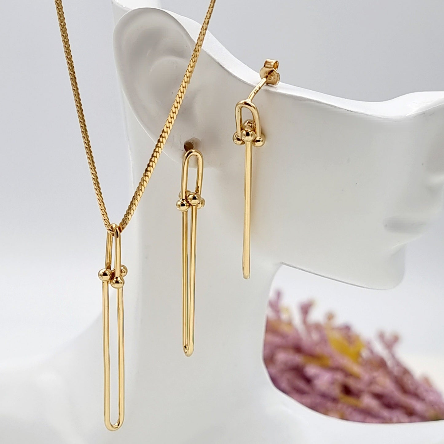 18K Pure Gold Long U-Link  Jewelry Set