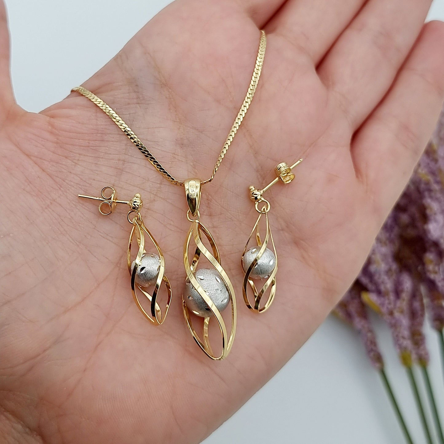 18K Pure Gold Cage Charm Seed Jewelry Set