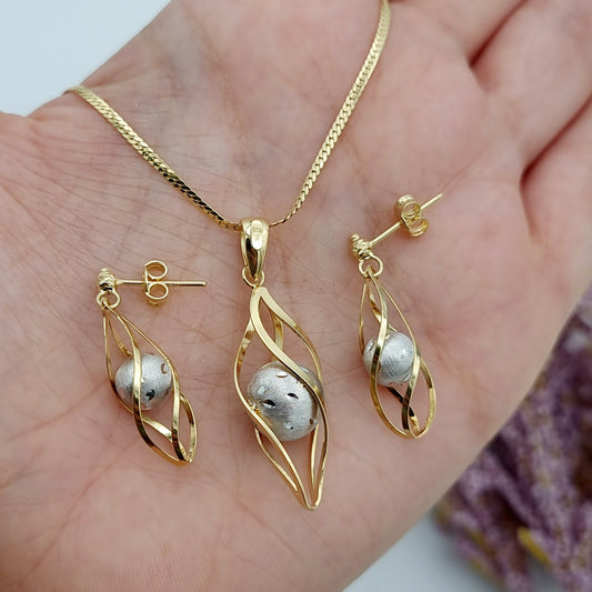 18K Pure Gold Cage Charm Seed Jewelry Set