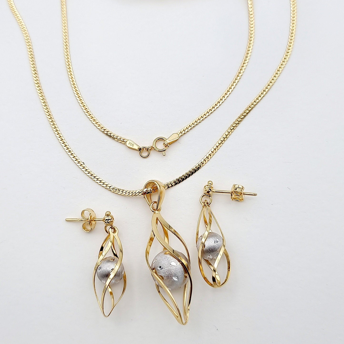 18K Pure Gold Cage Charm Seed Jewelry Set