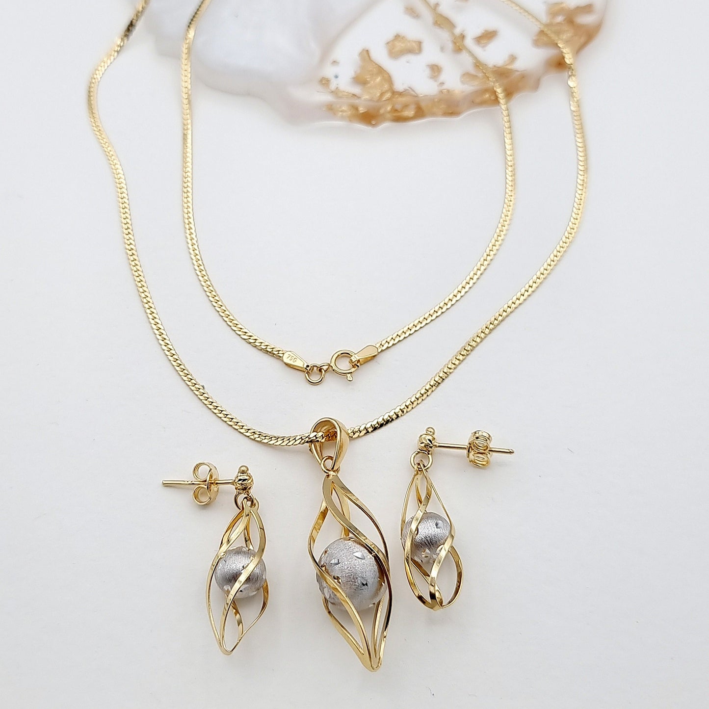 18K Pure Gold Cage Charm Seed Jewelry Set