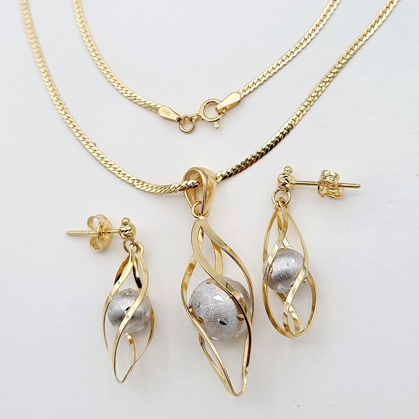 18K Pure Gold Cage Charm Seed Jewelry Set