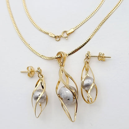 18K Pure Gold Cage Charm Seed Jewelry Set