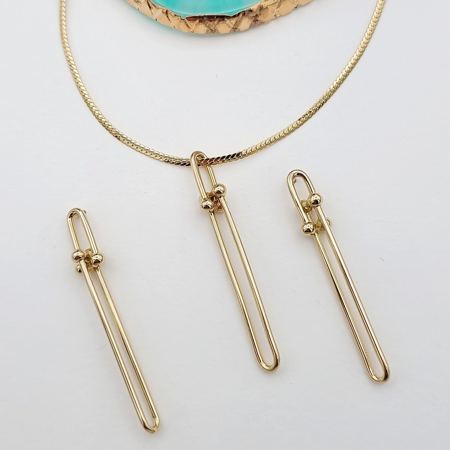 18K Pure Gold Long U-Link  Jewelry Set