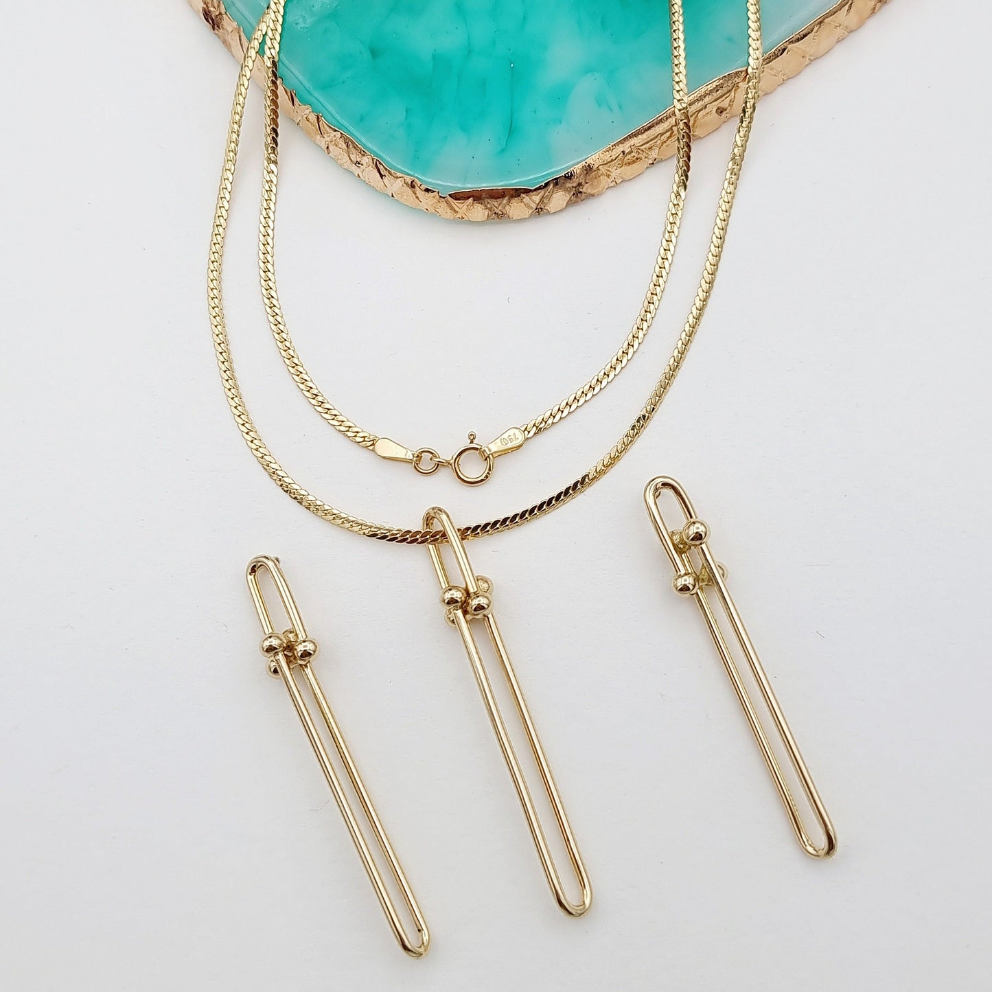 18K Pure Gold Long U-Link  Jewelry Set