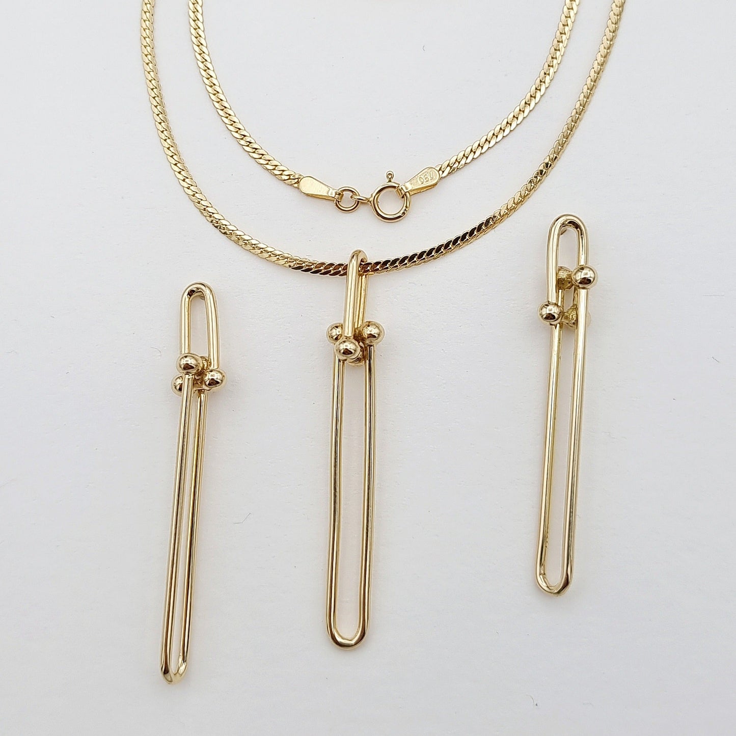 18K Pure Gold Long U-Link  Jewelry Set