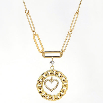 18K Pure Gold Round Heart Necklace
