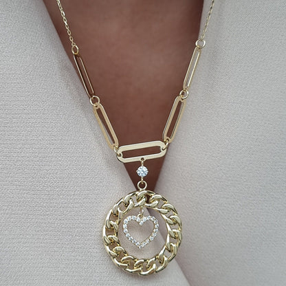 18K Pure Gold Round Heart Necklace