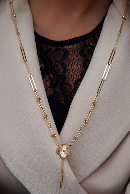 18K Pure Gold V.C Linked Flower Necklace