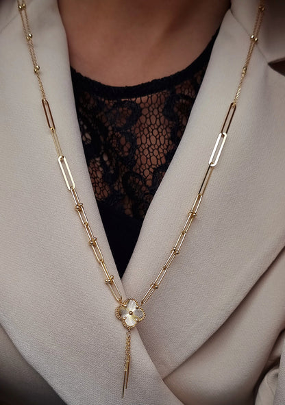 18K Pure Gold V.C Linked Flower Necklace