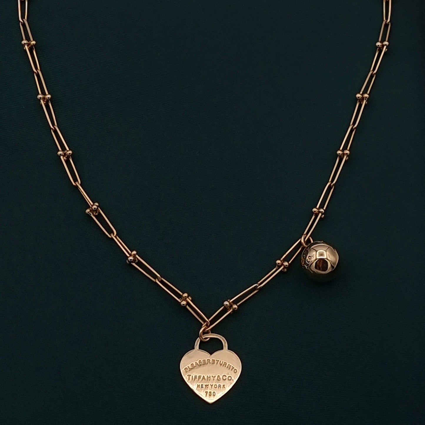 18K Pure Gold Ball & Heart Linked Necklace