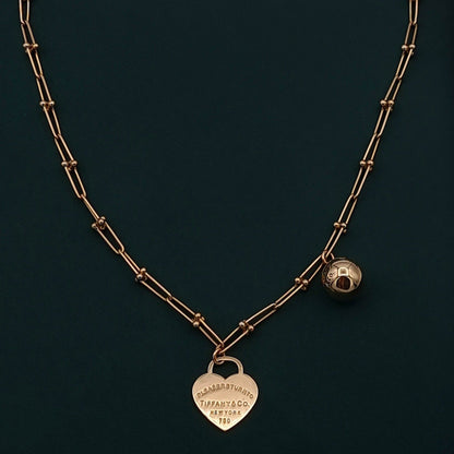 18K Pure Gold Ball & Heart Linked Necklace