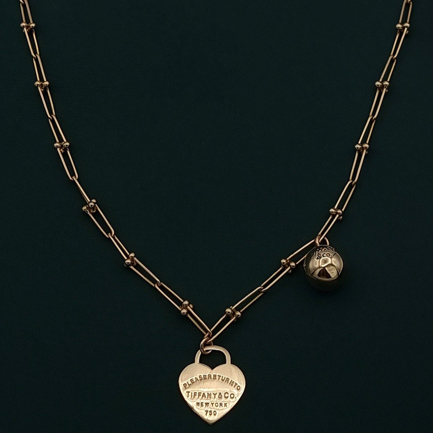 18K Pure Gold Ball & Heart Linked Necklace