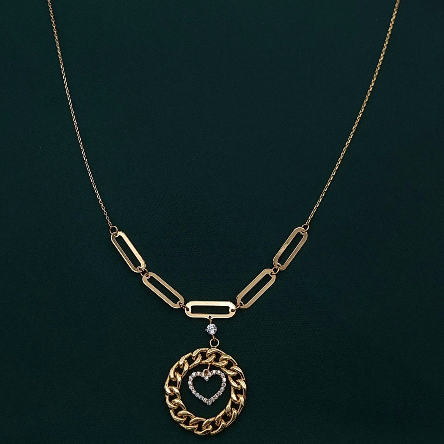 18K Pure Gold Round Heart Necklace