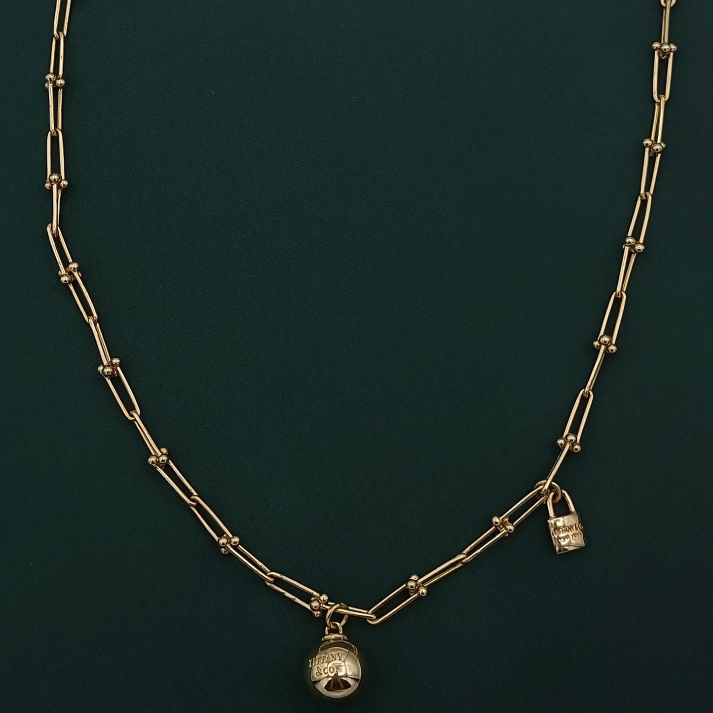 18K Pure Gold Linked Ball & Lock Necklace