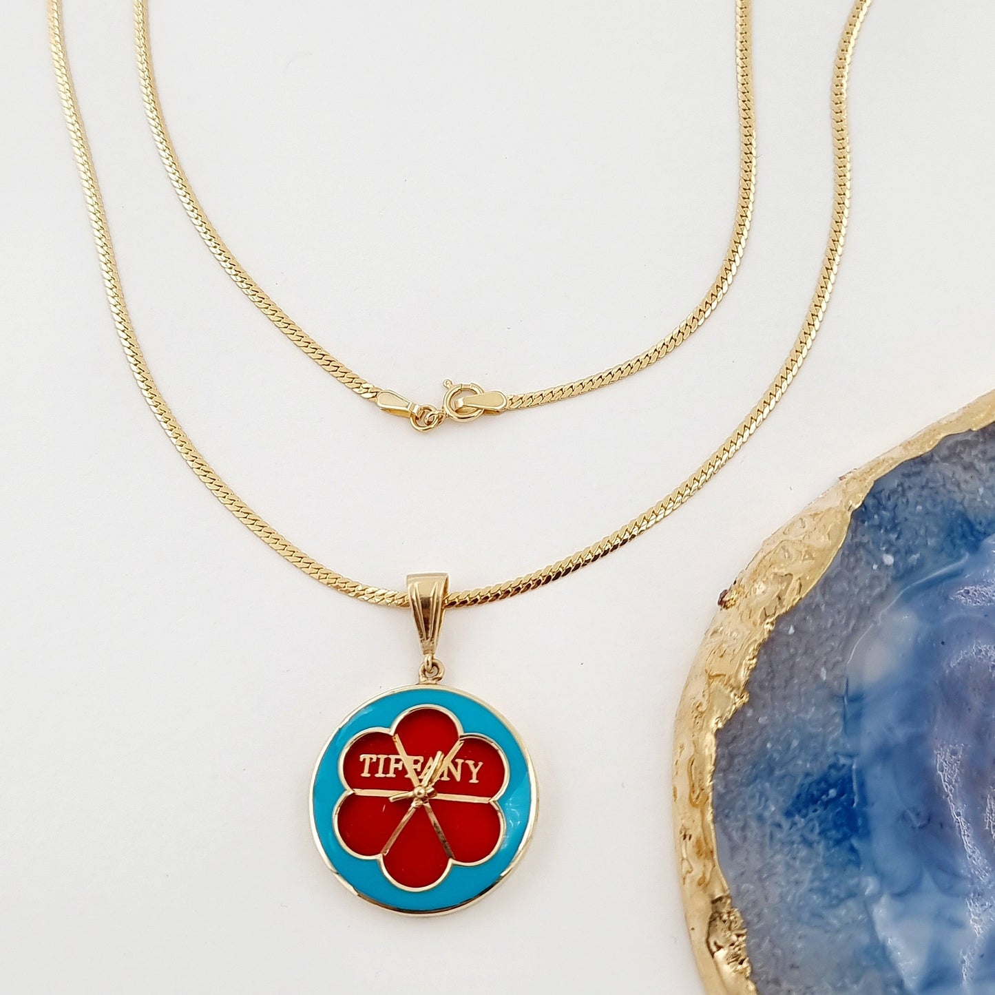 18K Pure Gold Blue & Red T.F Necklace