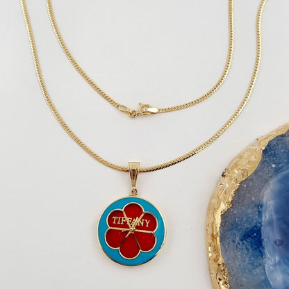 18K Pure Gold Blue & Red T.F Necklace