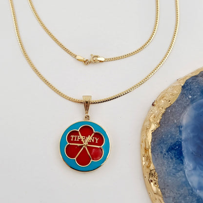 18K Pure Gold Blue & Red T.F Necklace