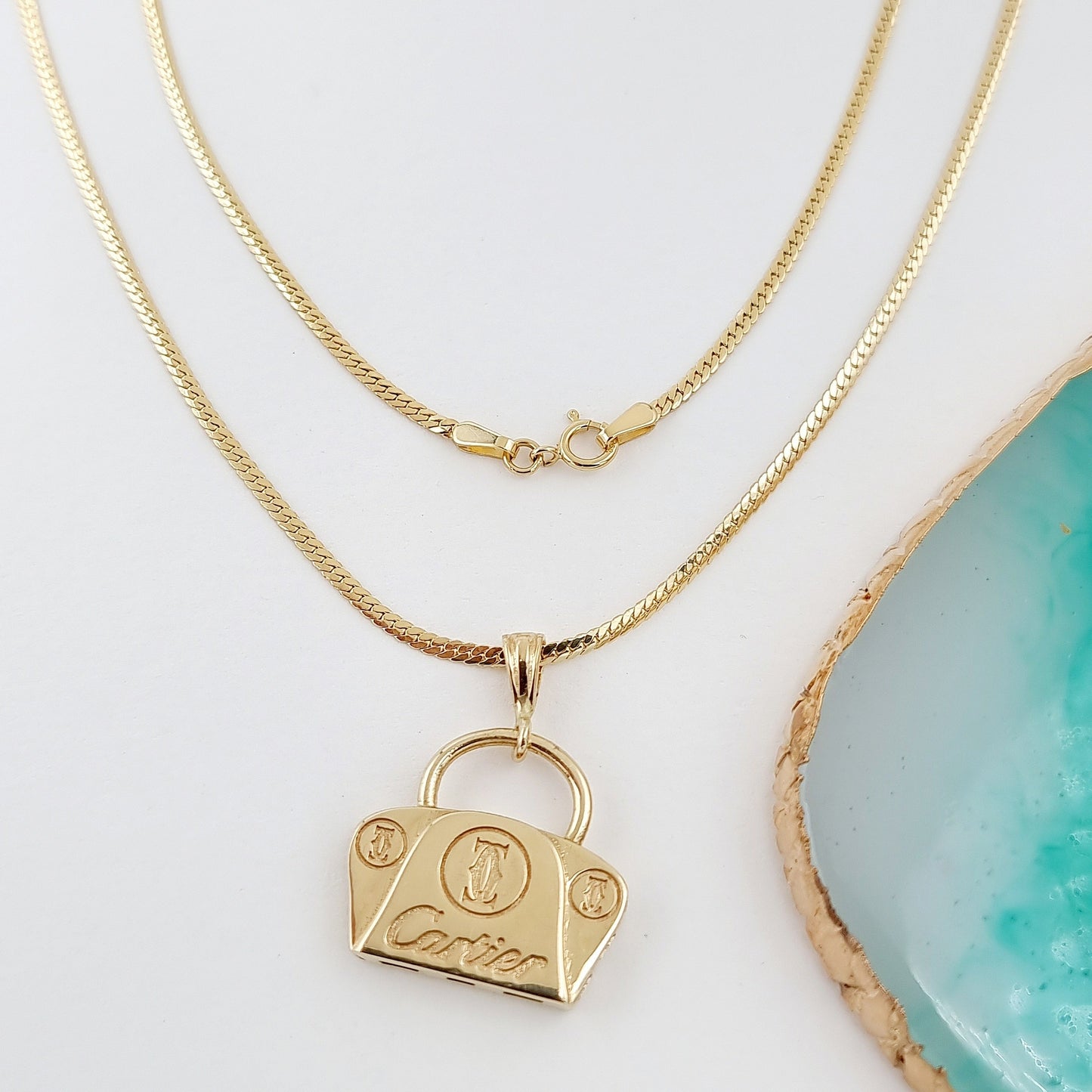 18K Pure Gold C.R Bag Necklace