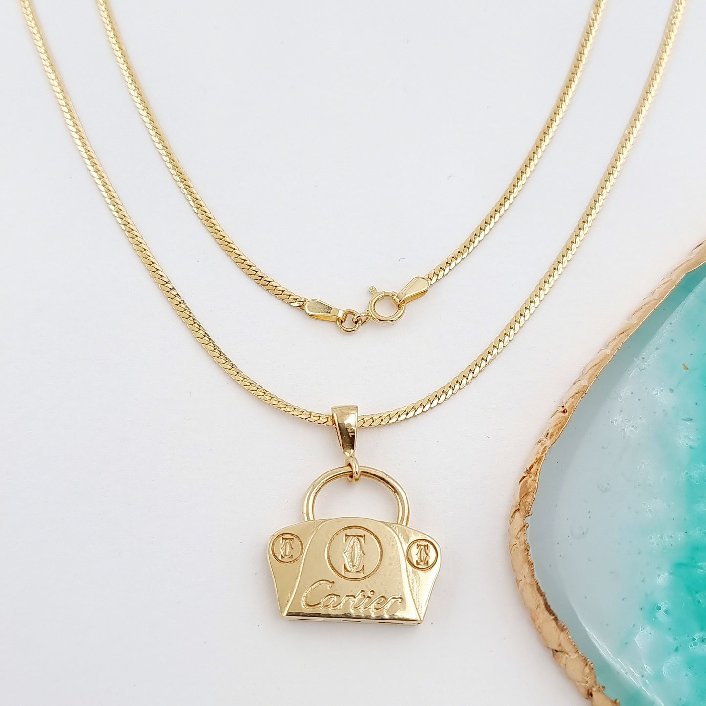 18K Pure Gold C.R Bag Necklace