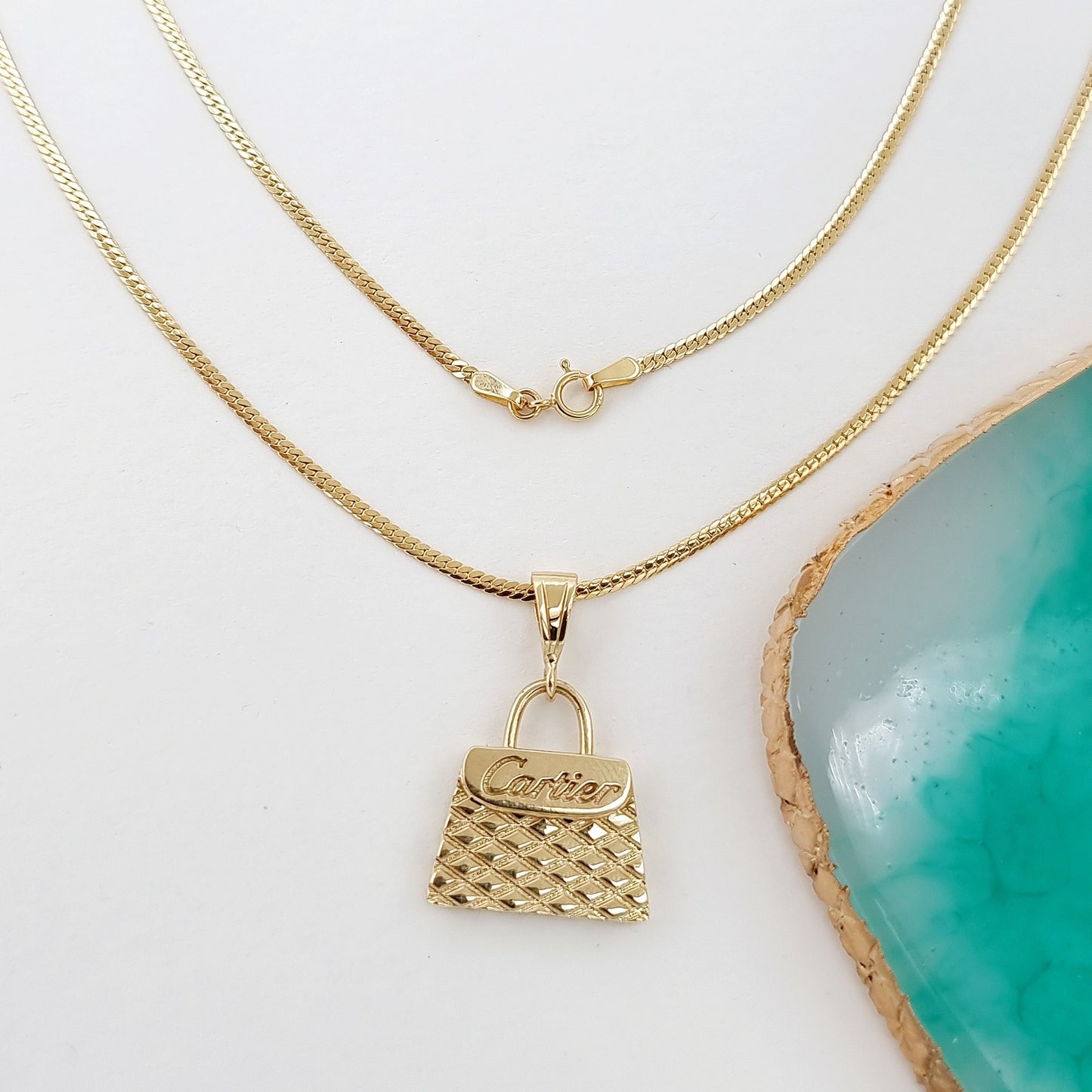 18K Pure Gold C.R Bag Necklace