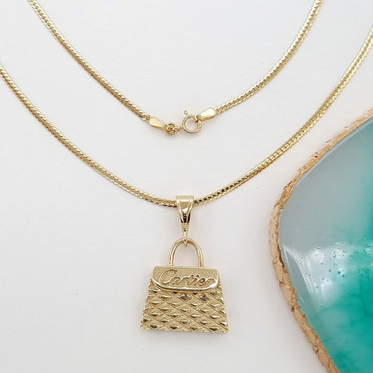 18K Pure Gold C.R Bag Necklace