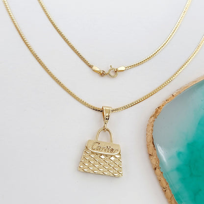 18K Pure Gold C.R Bag Necklace