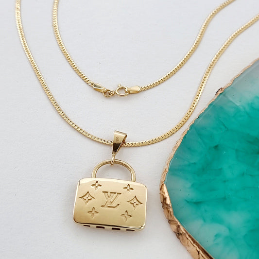 18K Pure Gold L.V Bag Necklace