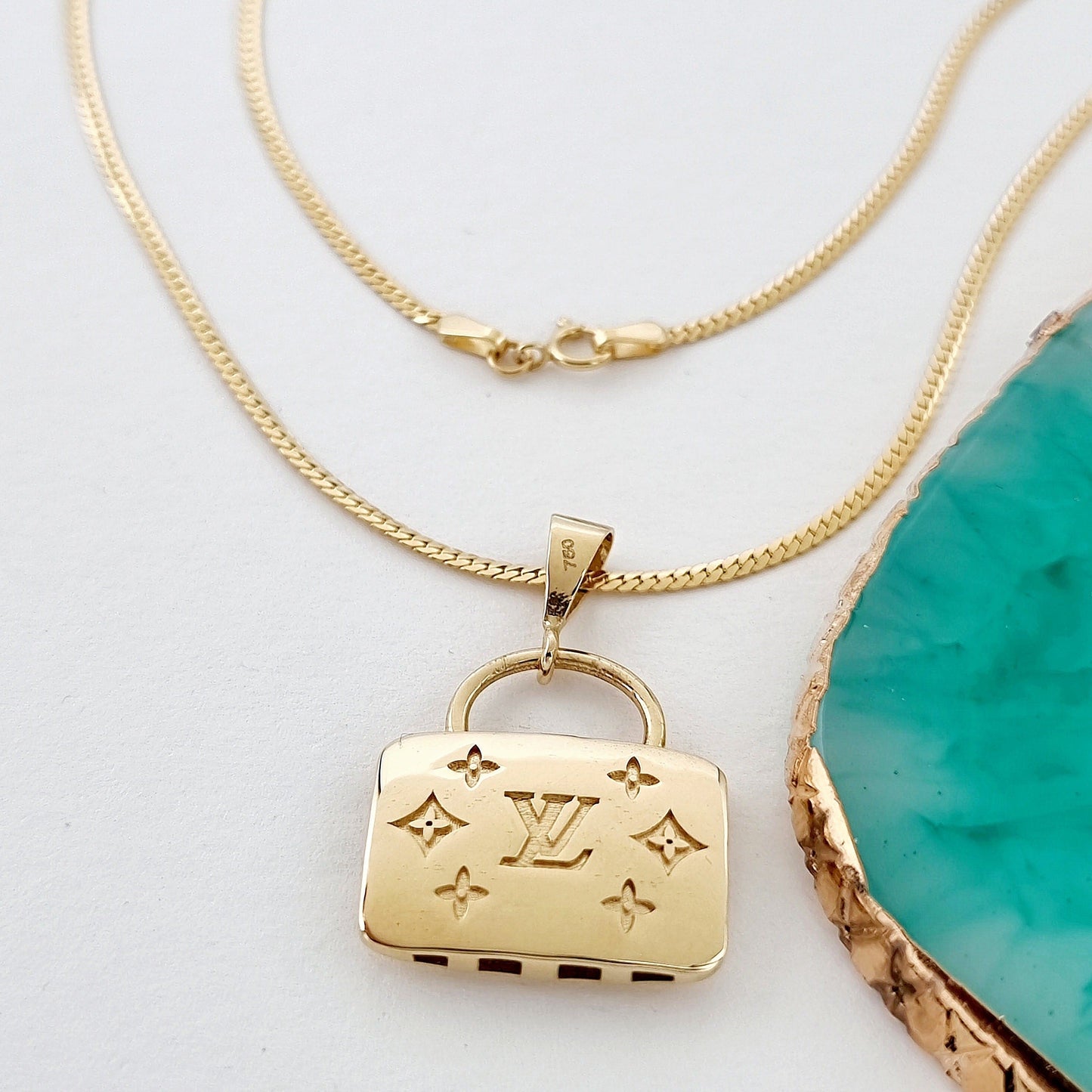 18K Pure Gold L.V Bag Necklace