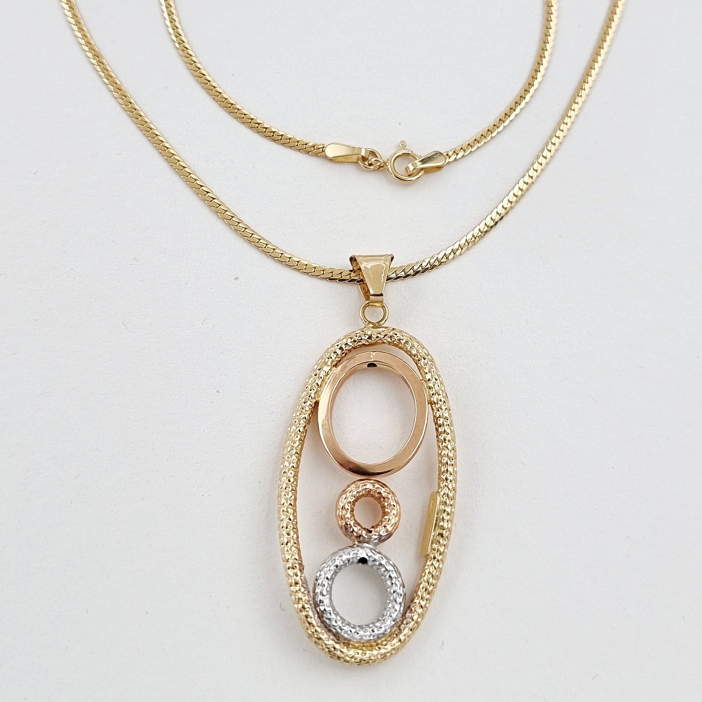 18K Pure Gold Oval 3 Color Round Necklace