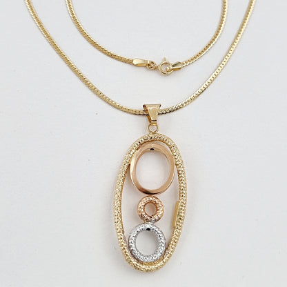 18K Pure Gold Oval 3 Color Round Necklace