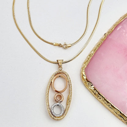 18K Pure Gold Oval 3 Color Round Necklace