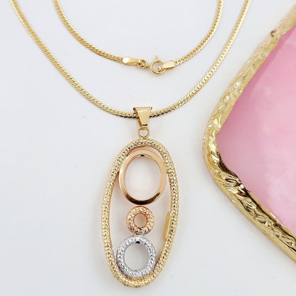 18K Pure Gold Oval 3 Color Round Necklace