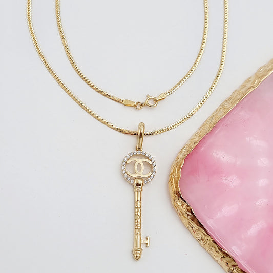 18K Pure Gold C.H Key Necklace